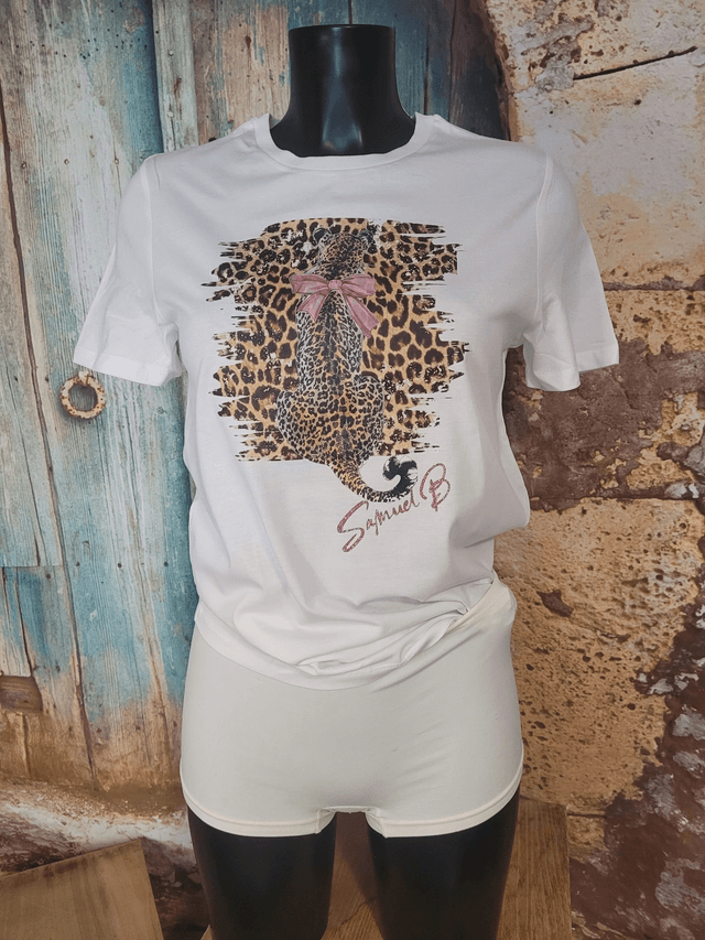 T-SHIRT FEMME BLANC (A61) "MON LEOPARD"
