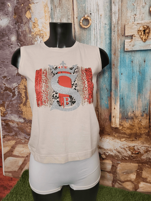 T-shirt Beige Femme Motif Léopard Rouge(A21)