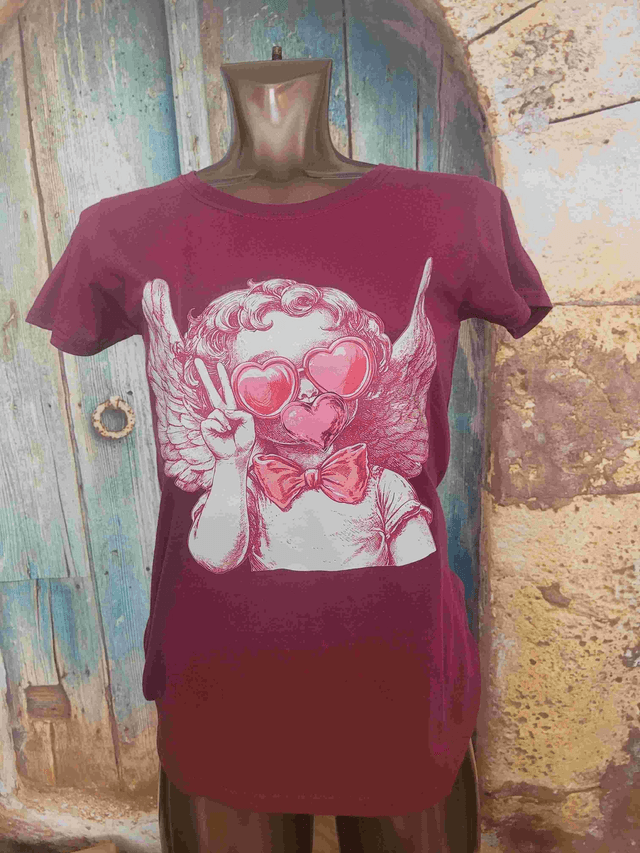 T-SHIRT FEMME ANGE BORDEAU (A122)